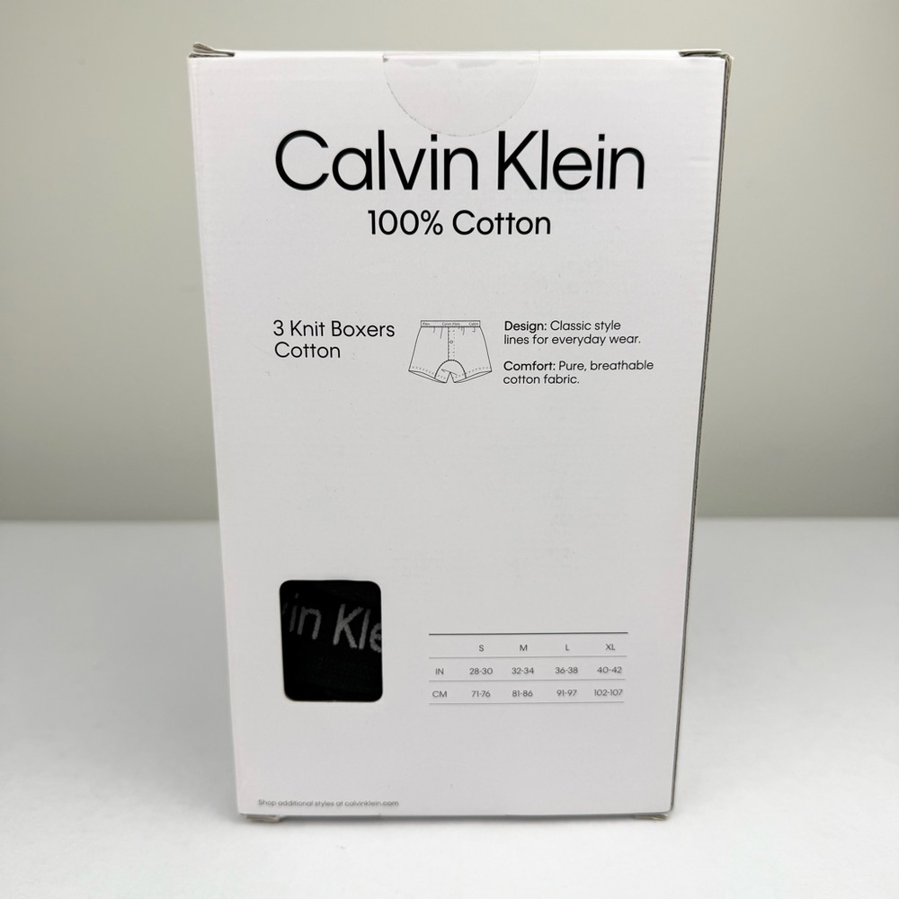 Calvin Klein NEW 3 Pack Men's 100% Cotton Classic Fit Boxers Black Size XL - Picture 2 of 6